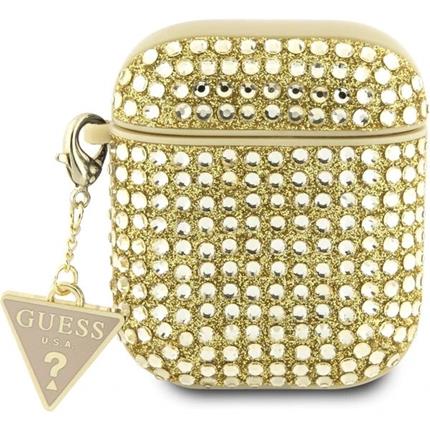 Apple Guess Rhinestones Triangle Metal Logo pouzdro AirPods 1/2 zlaté