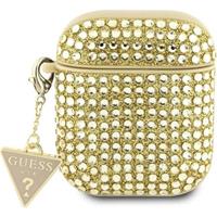 Apple Guess Rhinestones Triangle Metal Logo pouzdro AirPods 1/2 zlaté