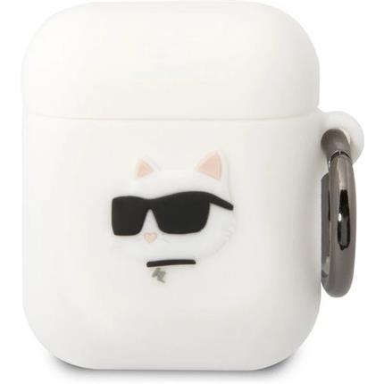 Apple Karl Lagerfeld 3D Logo NFT Choupette Head Silikonové pouzdro Airpods 1/2 bílé