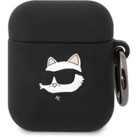 Apple Karl Lagerfeld 3D Logo NFT Choupette Head Silikonové pouzdro Airpods 1/2 černé