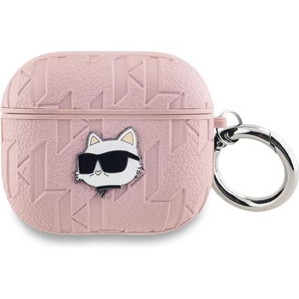 Apple Karl Lagerfeld PU Embossed Choupette Head pouzdro AirPods 3 růžové