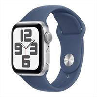 Apple Watch SE (2024) 44mm Stříbrný hliník s denimovým sportovním řemínkem S/M