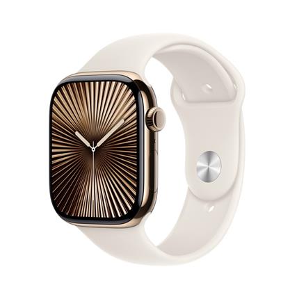Apple Watch Series 10 GPS + Cellular 42mm Gold Titanium Case with Starlight Sport Band - M/L (MX073