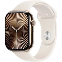 Apple Watch Series 10 GPS + Cellular 46mm Gold Titanium Case with Starlight Sport Band - S/M (MWYX3