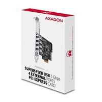 AXAGON PCEU-43RS, PCIe řadič, 4x USB 3.2 Gen 1 port, UASP, napájení z PCIe nebo SATA, SP & LP