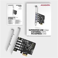 AXAGON PCEU-43RS, PCIe řadič, 4x USB 3.2 Gen 1 port, UASP, napájení z PCIe nebo SATA, SP & LP