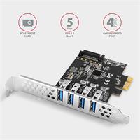 AXAGON PCEU-43RS, PCIe řadič, 4x USB 3.2 Gen 1 port, UASP, napájení z PCIe nebo SATA, SP & LP
