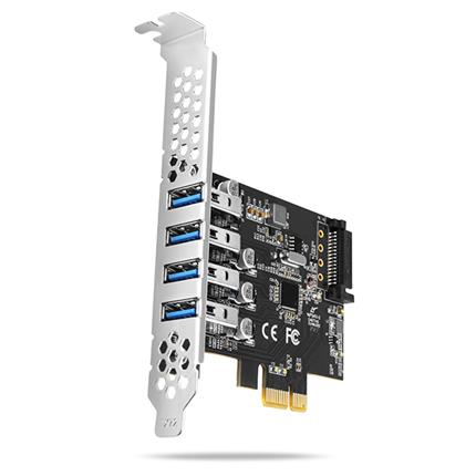 AXAGON PCEU-43RS, PCIe řadič, 4x USB 3.2 Gen 1 port, UASP, napájení z PCIe nebo SATA, SP & LP