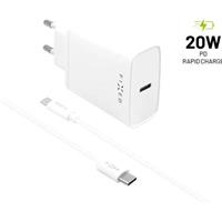 FIXED síťová USB-C nabíječka s USB-C/USB-C kabelem, PD, 1 m, 20W, bílá
