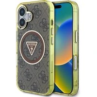 Guess IML 4G Glitter and Triangle Logo MagSafe kryt iPhone 16 hnědý