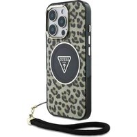 Guess IML Leopard Triangle Logo Strap MagSafe kryt iPhone 16 Pro Max hnědý