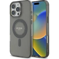 Guess IML Rhinestones Ring MagSafe kryt iPhone 16 Pro Max černý