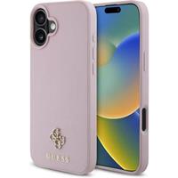 Guess PU Grained 4G Small Metal Logo MagSafe kryt iPhone 16 Plus růžový