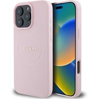 Guess PU Grained Classic Logo MagSafe kryt iPhone 16 Pro Max růžový