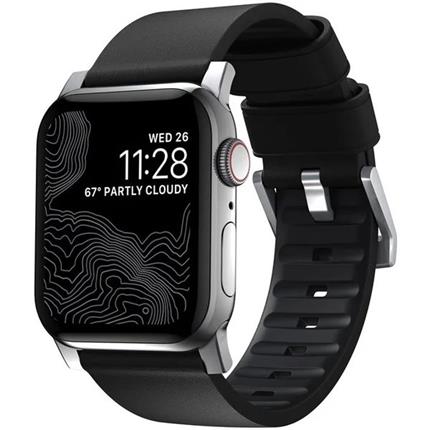 Levně Nomad Active Pro hydrofobní kožený řemínek Apple Watch 45/44/42mm černý/stříbrný