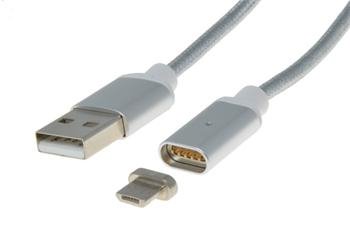 Levně PremiumCord Magnetický micro USB 2.0, A-B nabíjecí a datový kabel 1m, stříbrný