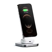 Satechi 2-in-1 Magnetic Wireless Charging Stand - White Aluminium
