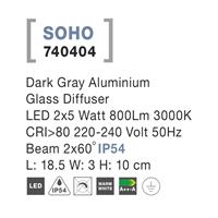 Svítidlo Nova Luce SOHO WALL GREY 2 nástěnné, IP 54, 2x5 W